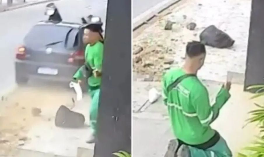 Vídeo: gari ajoelha e ora em gratidão a Deus após escapar de atropelamento