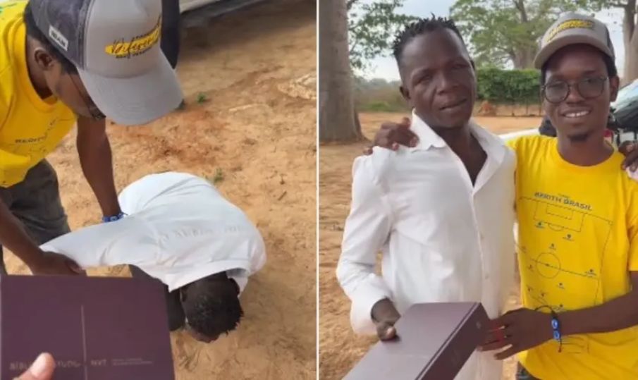 Obreiro angolano se emociona ao ganhar Bíblia de Estudo de pastor brasileiro