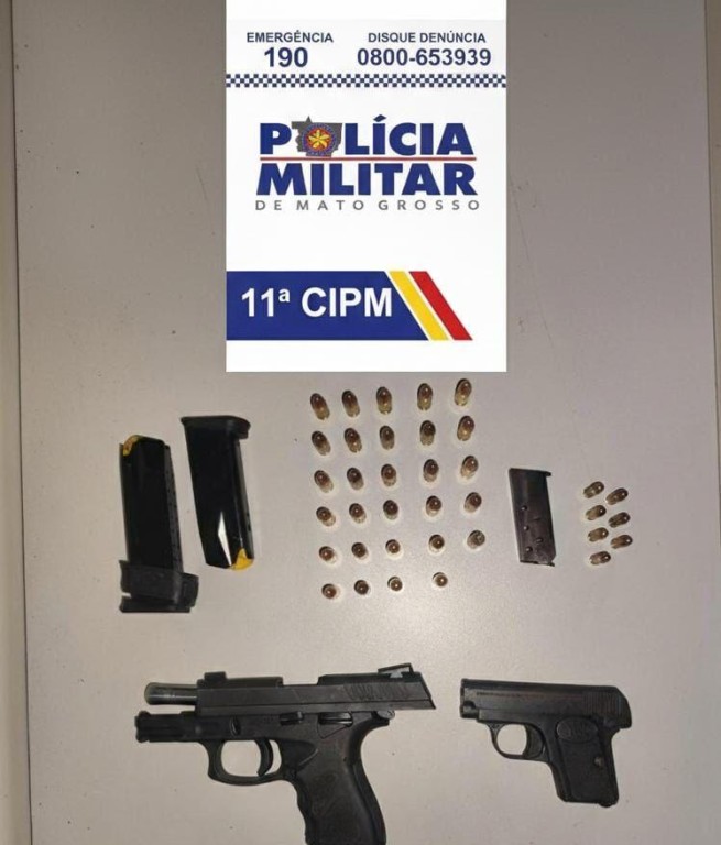 Homem é preso com duas pistolas e munições pela Polícia Militar em Colniza