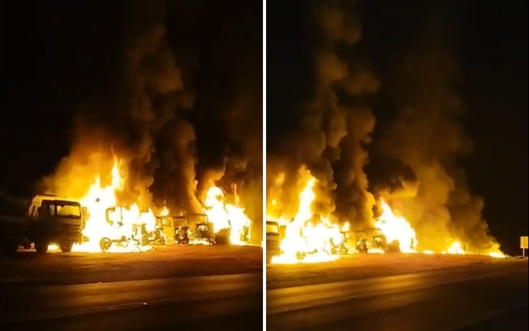 Caminhões usados na duplicação da BR-153 são destruídos em incêndio