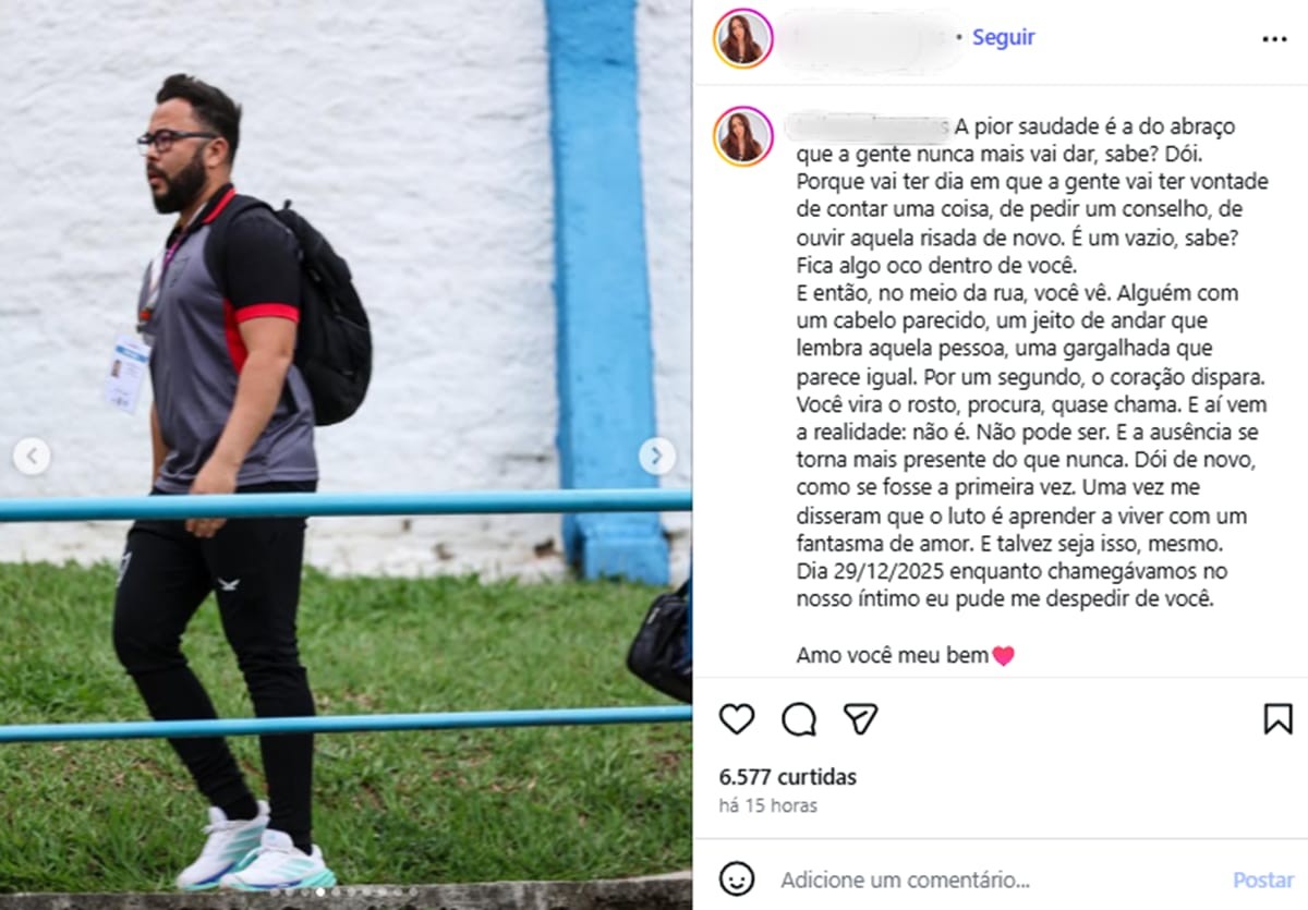 ‘Pior saudade é a do abraço’, desabafa viúva de preparador do Águia