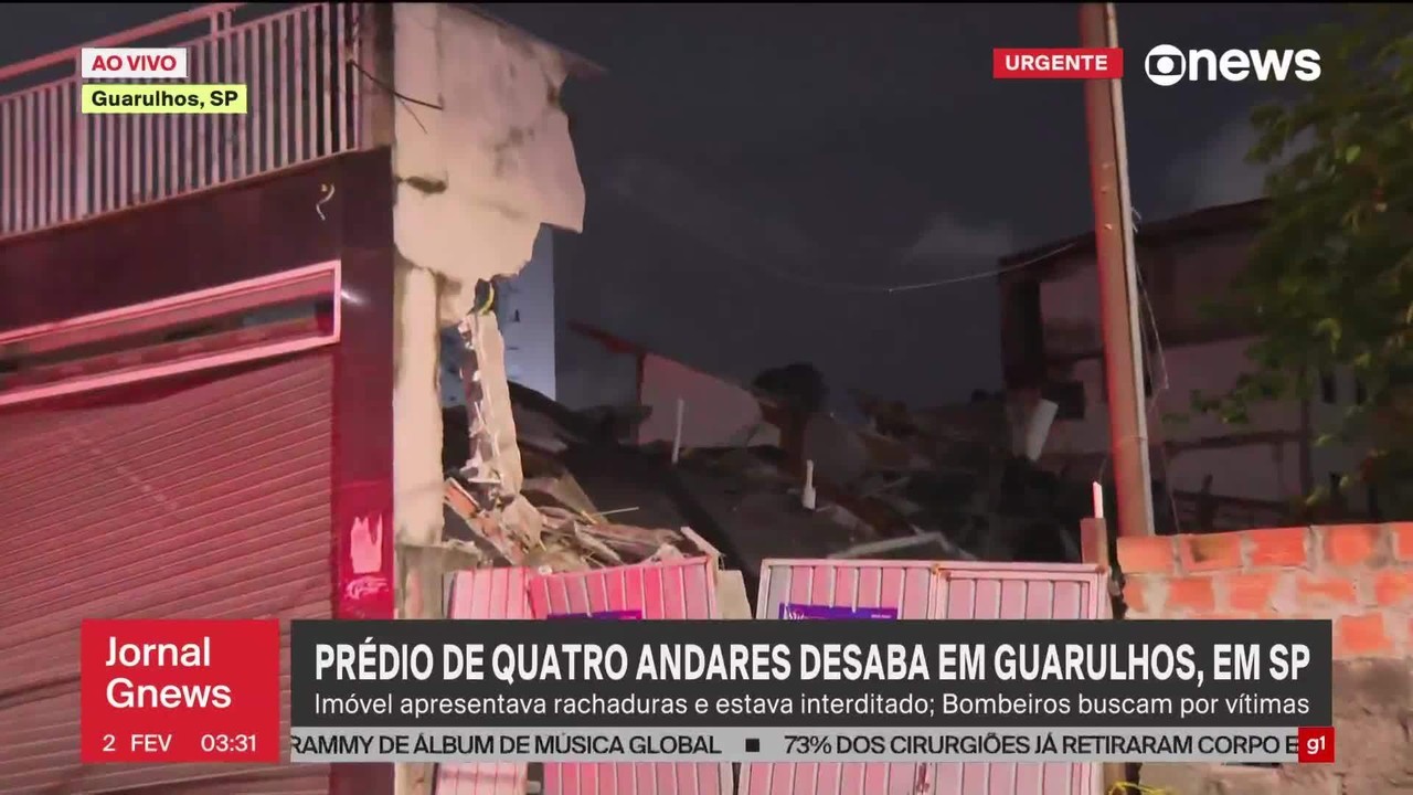 Prédio de quatro andares desaba em Guarulhos, na Grande SP; ainda não há informação de vítima