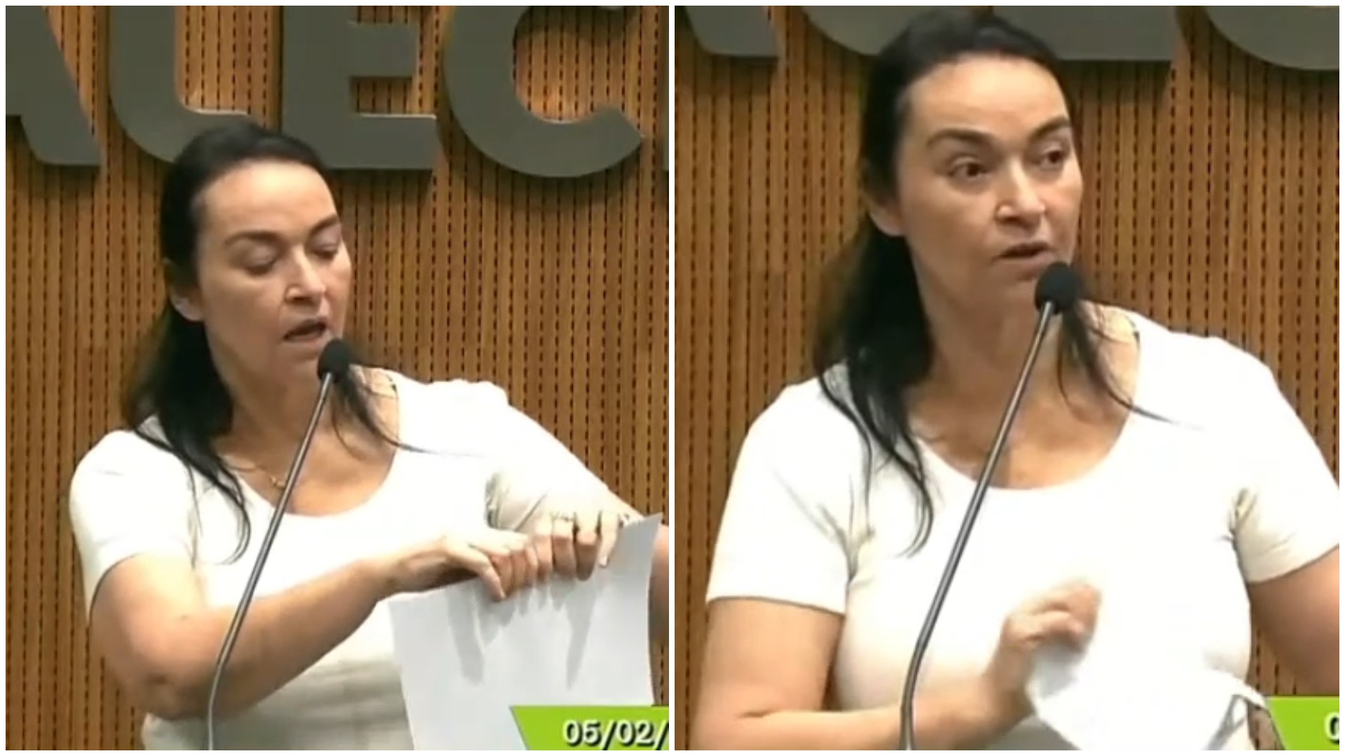 Vídeo: Deputada rasga pacto contra feminicídio durante discurso no Ceará