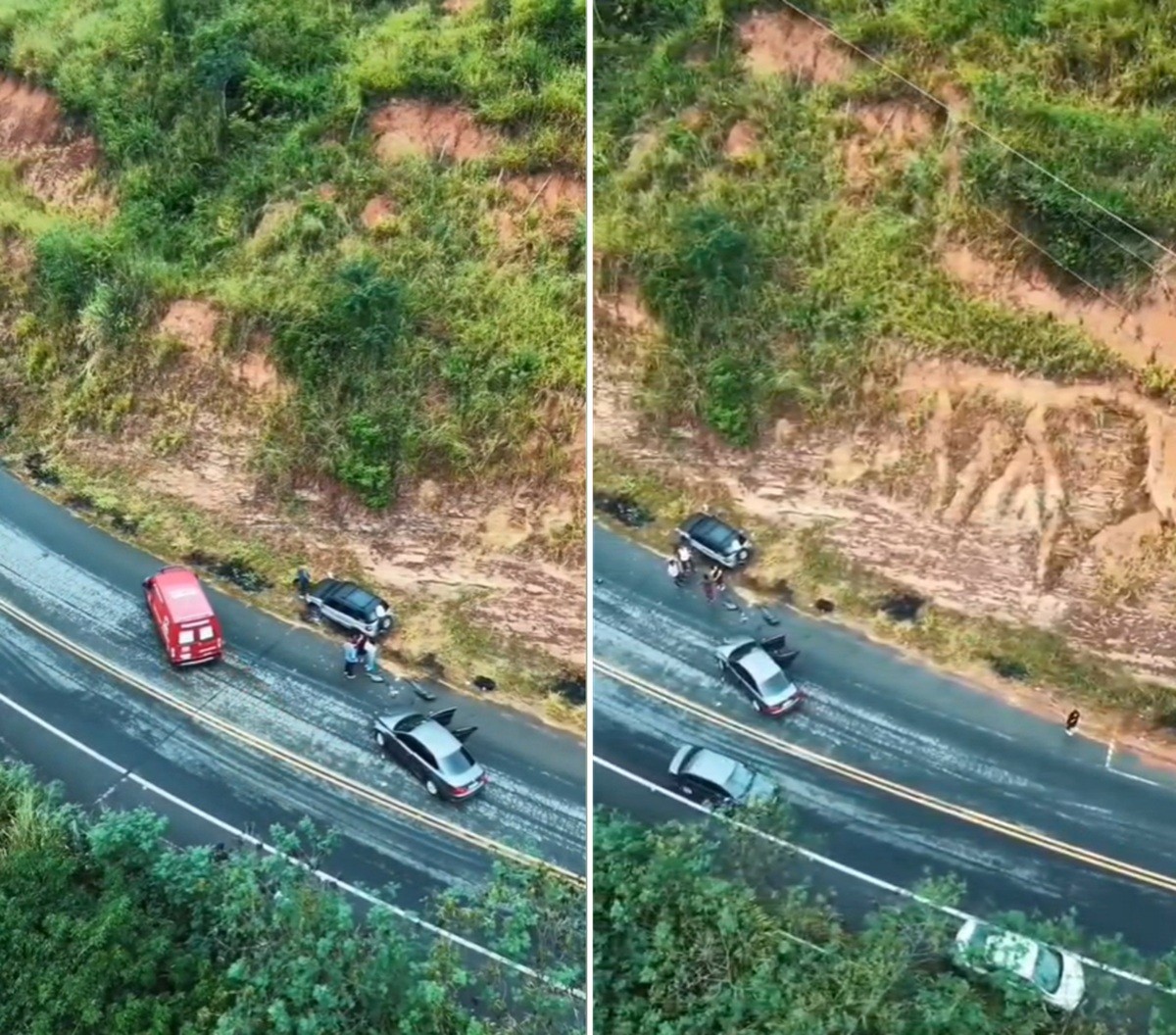 Vídeo aéreo mostra acidente de dois carros na RJ-186 em Pádua