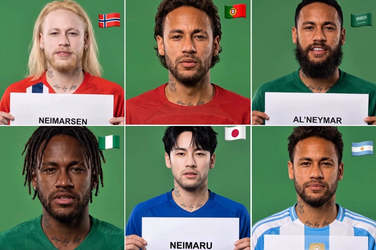 Vídeo feito com IA viraliza com versões de Neymar em 19 nacionalidades